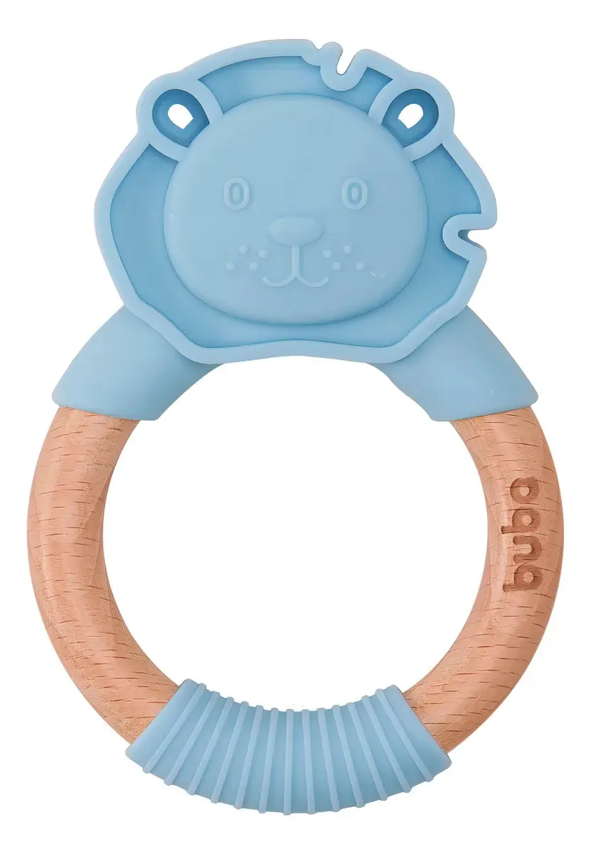 Mordedor Em Silicone E Bambu Leão Azul - Buba