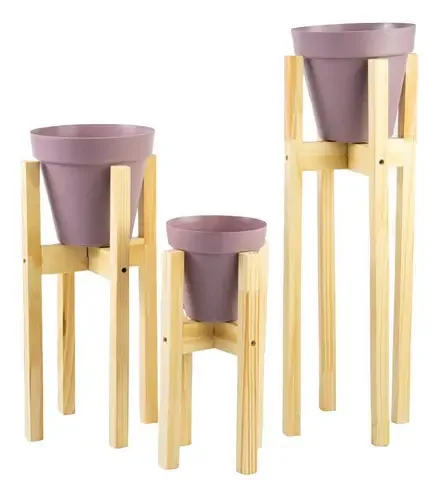 Suportes Legs Retas Pinus Com Vasos Lilás