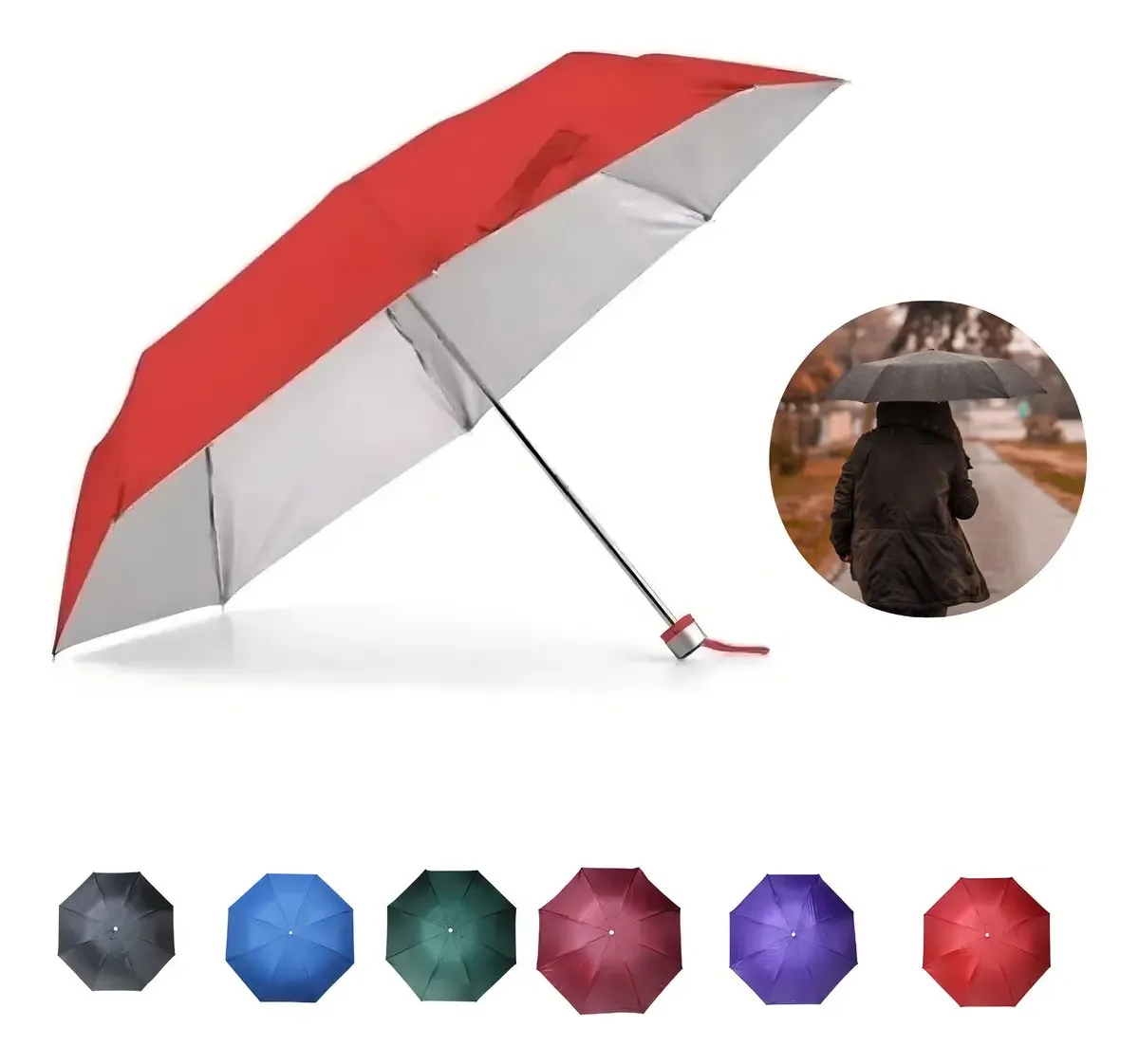 Guarda-Chuva Mini Dobrável Brizi Vermelho Proteção UV Sol e Chuva