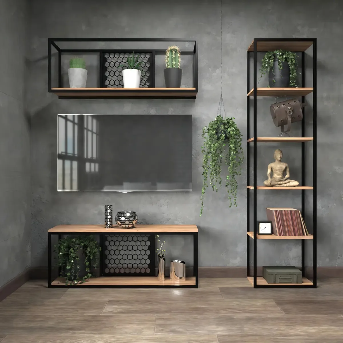 Conjunto De Móveis Para Sala Estilo Vintage Metal Vazado Cor Modelo 1