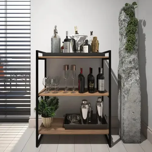 Estante Estilo Industrial Metal E Madeira Prateleiras Adega Cor Lamina Dourada