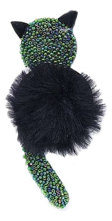Aplique Gato Com Missanga E Pompom Preto