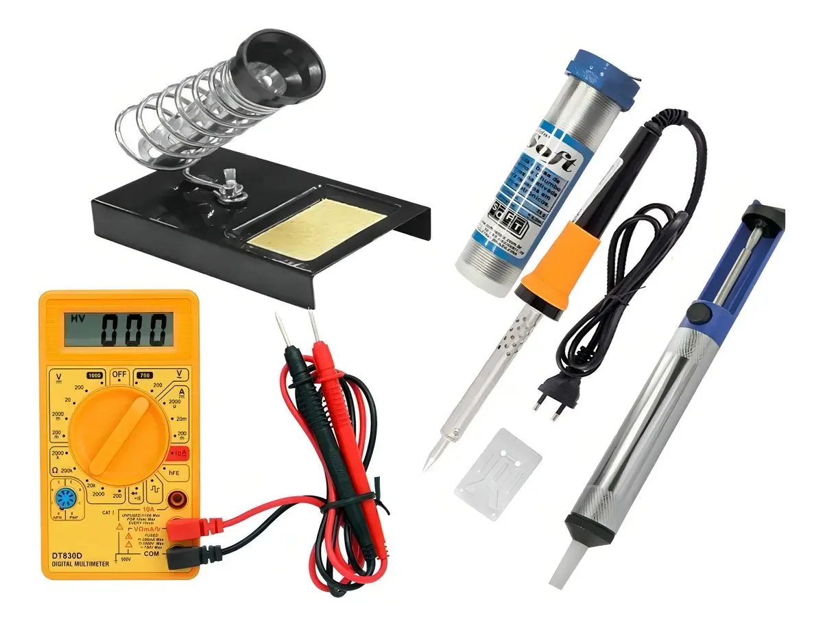 Kit Solda Multímetro+ Ferro+ Sugador + Suporte+ Solda Em Fio 220v 40w