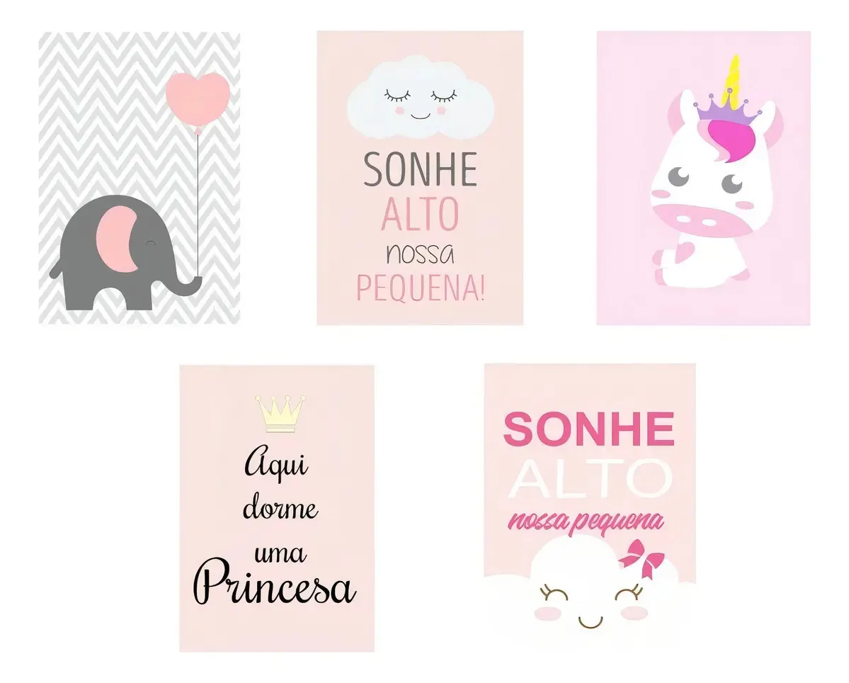 Placas Decorativas Quadros 20x30 Em Mdf Kit 5 Placas Bebê Kit Minha Princesa