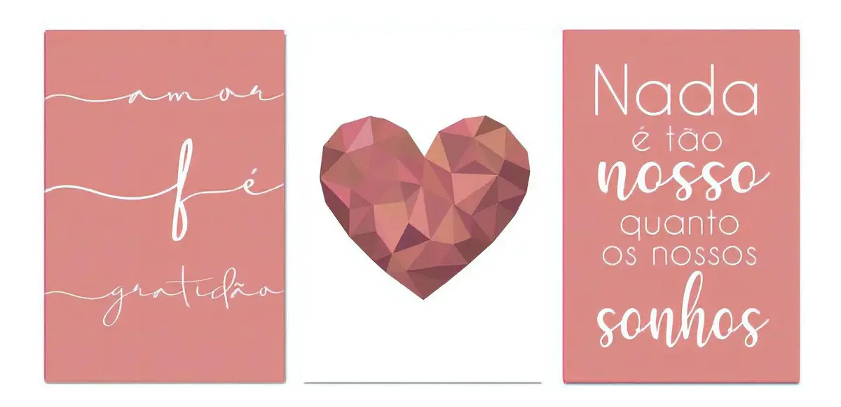 Kit Placas Decorativas Quadradas Coração Rose para Interiores