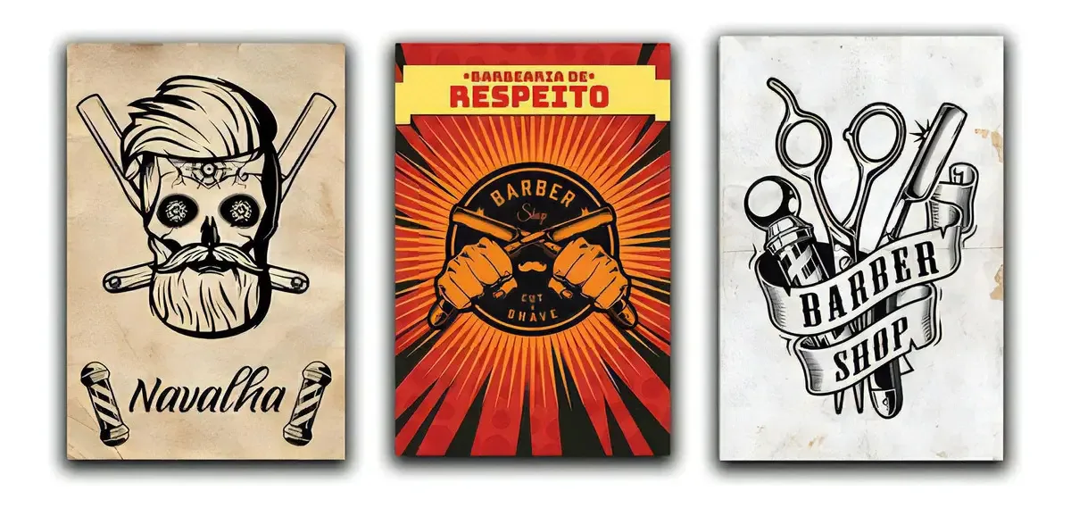 Kit Placas Quadros Decorativos 3 Pçs 20x30 Barbearia