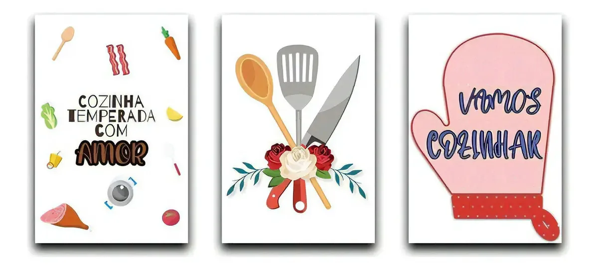 Kit Placas Quadros Decorativos 3 Pçs 20x30 Cozinha
