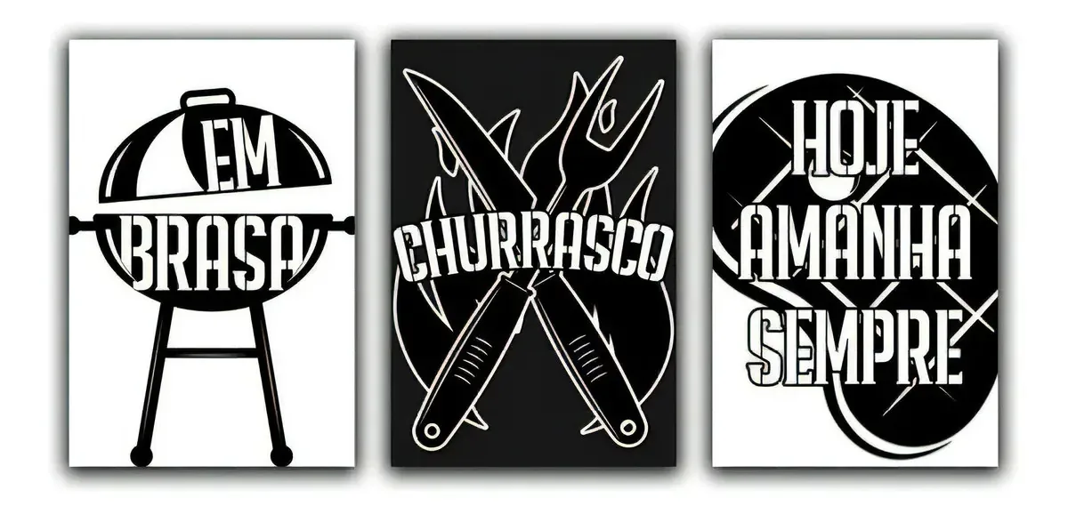 Kit Placas Quadros Decorativos 3 Pçs 20x30 Churrasco