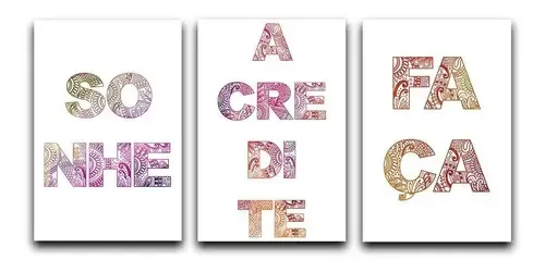 Kit Placas Quadros Decorativos 3 Pçs 20x30 Sonhe Acredite
