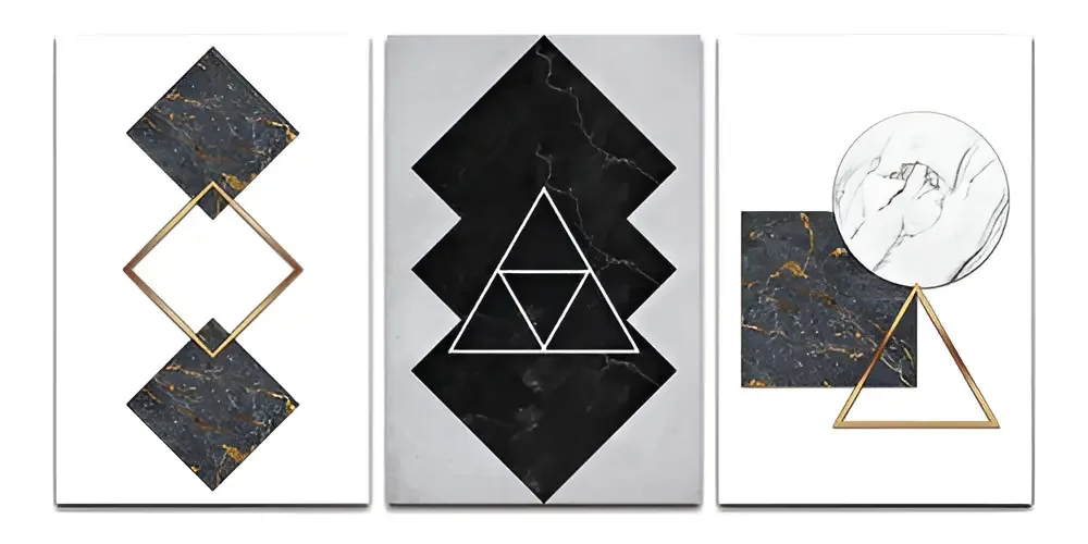 Kit Placas Quadros Decorativos 3 Pçs 20x30 Mármore Preto