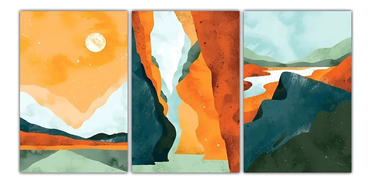 Kit Placas Quadros Decorativos 3 Pçs 20x30 Horizonte Quente