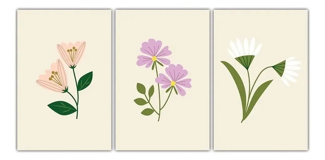 Kit Placas Quadros Decorativos 3 Pçs 20x30 Flores