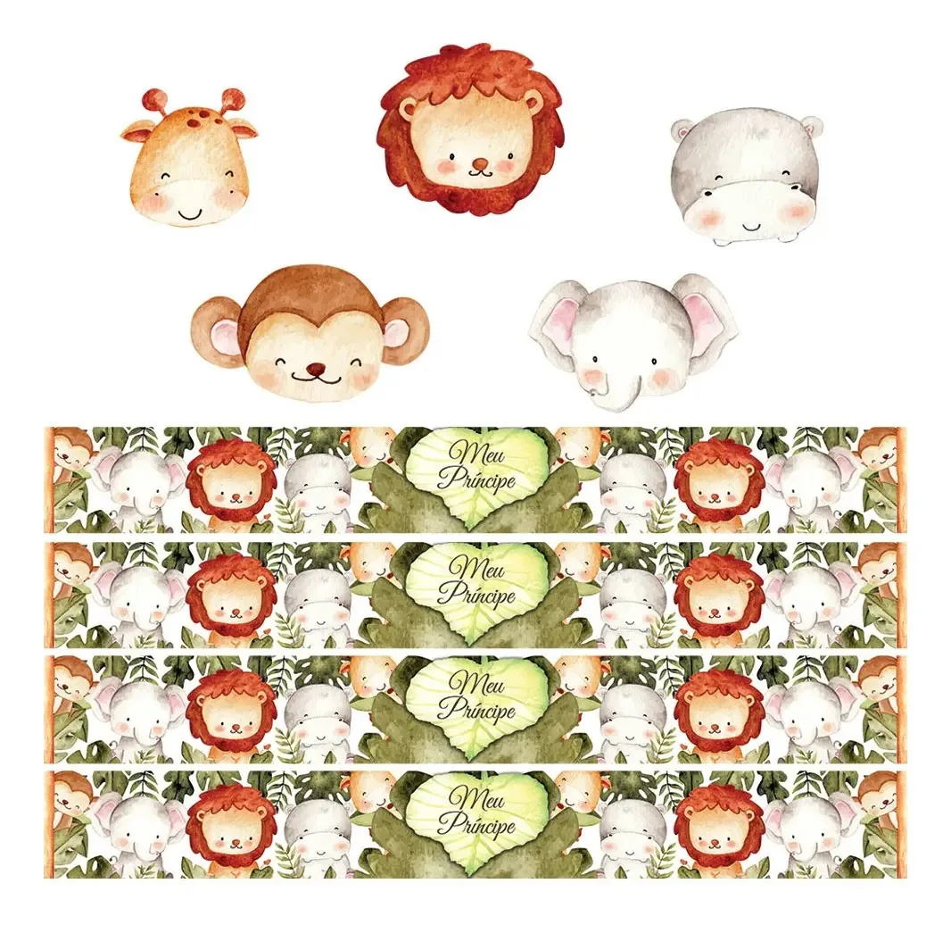 Kit 4 Faixas Decorativas Papel Parede E 5 Adesivos Infantil