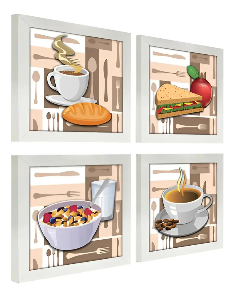 Quadro Decorativo Cozinha Café Manhã Padaria 20x20cm Kit 4un