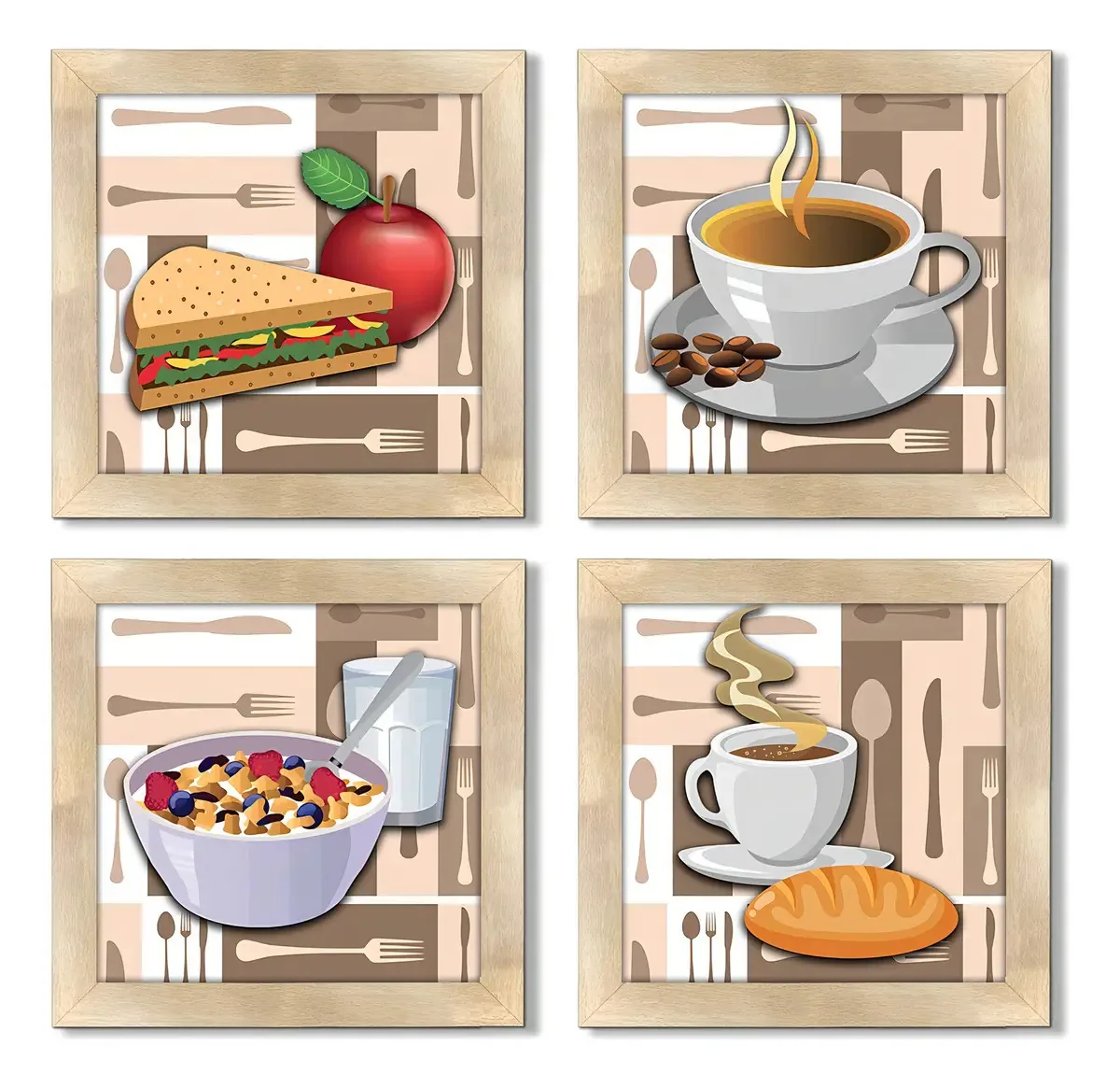 Quadro Decorativo Cozinha Café Manhã Padaria 20x20cm Kit 4un
