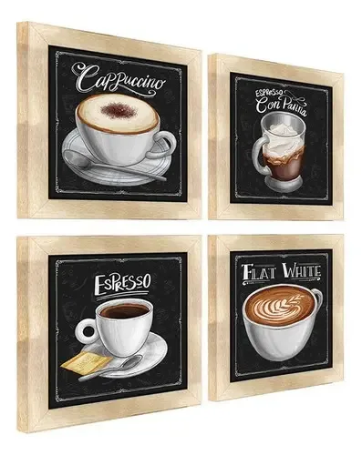 Quadro Decorativo Café Expresso Padaria Cozinha 12x12cm 4 Un
