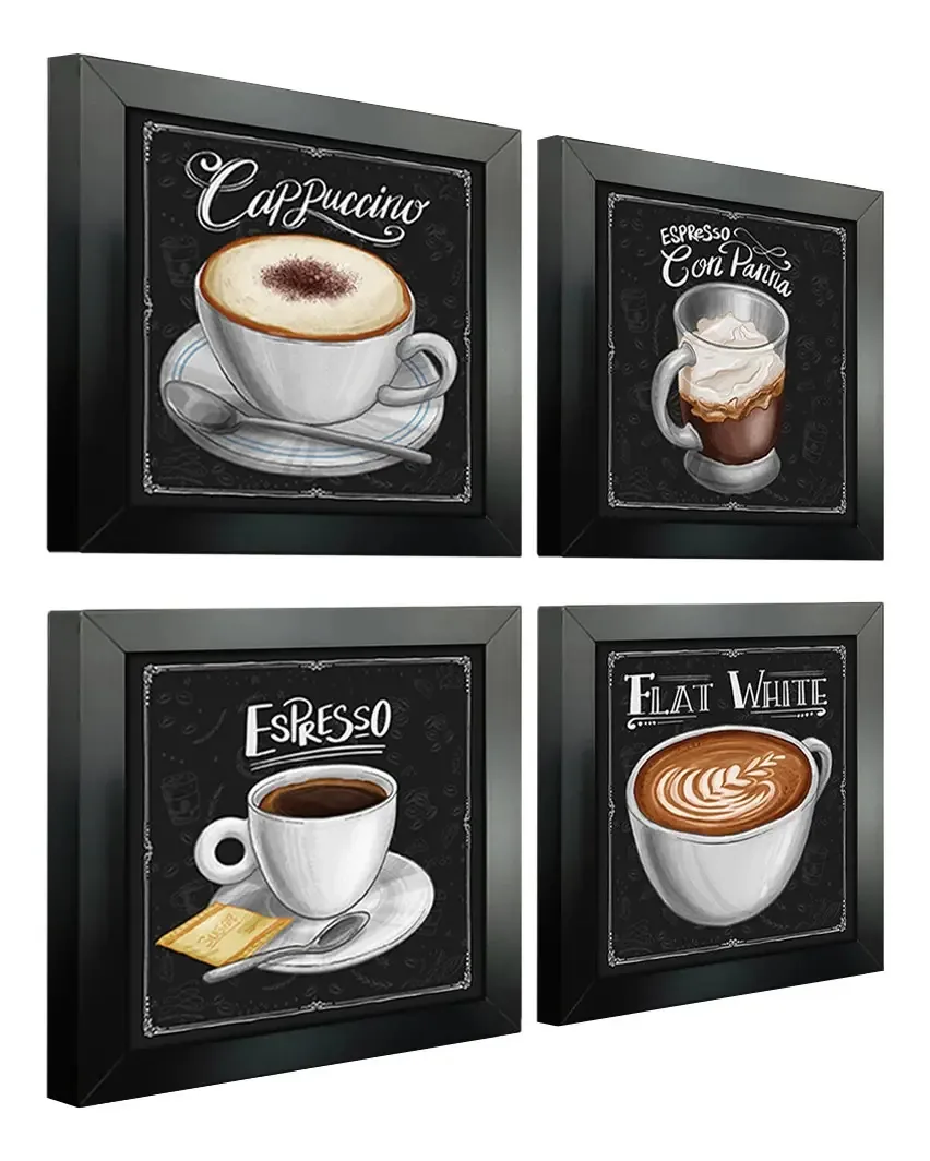 Kit de Quadros Decorativos de Café e Padaria para Cozinha - 4 Unidades