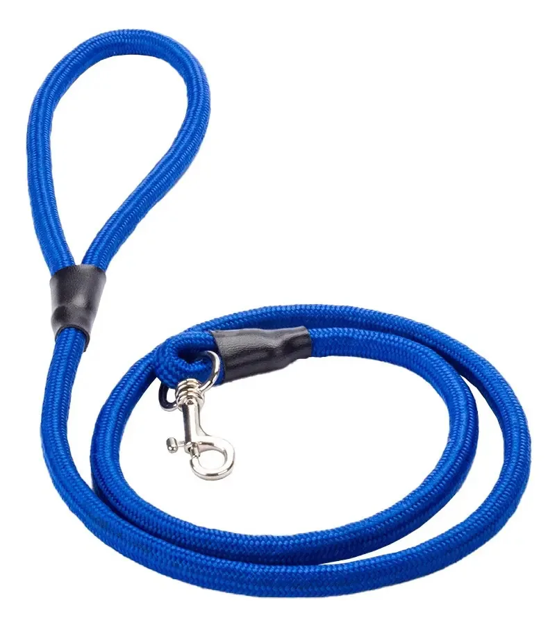 Guia De Corda Roliça 1,30mt 8mm P/cães Azul Adestramento