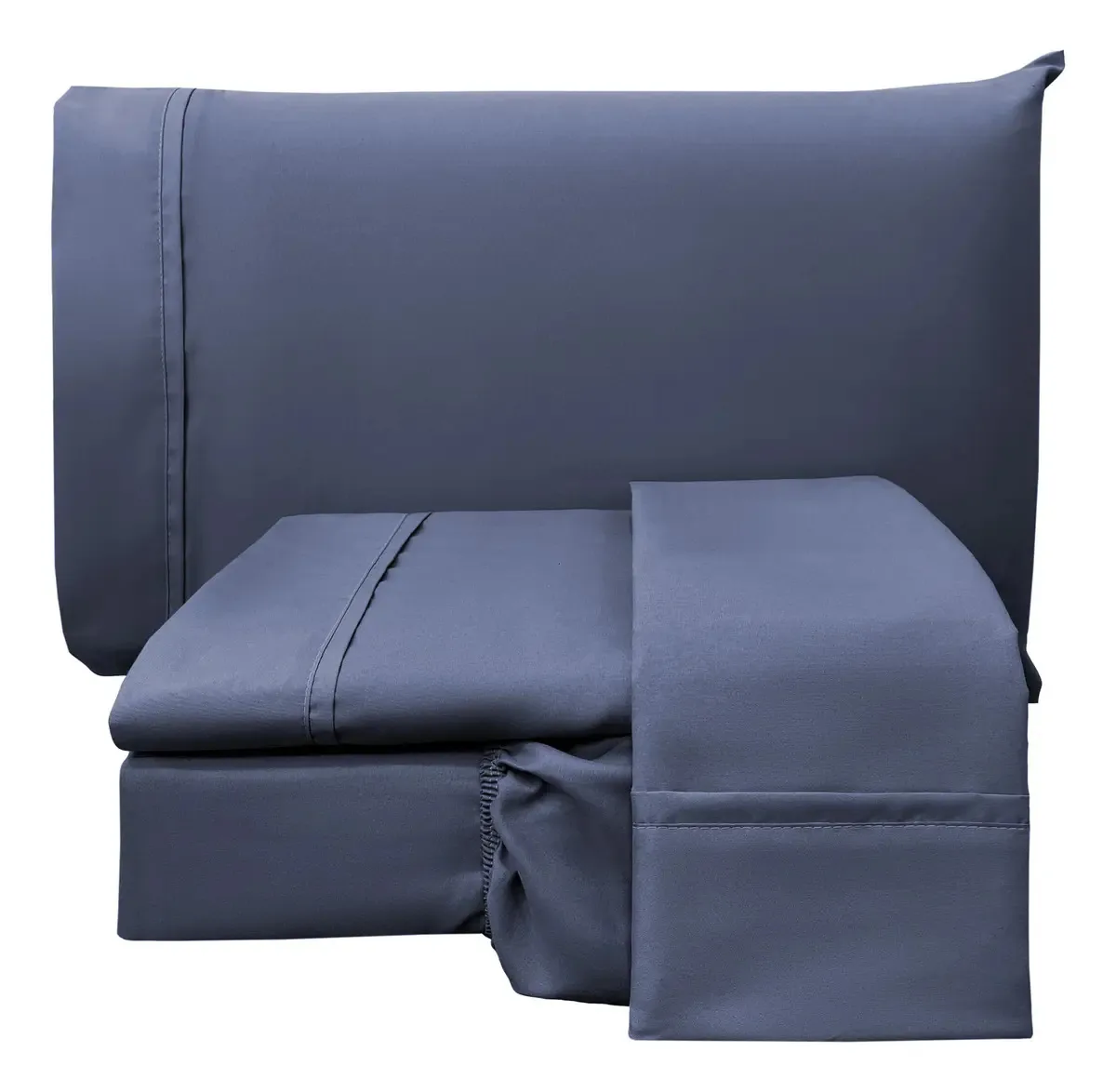 Roupa De Cama Casal Padrão 04 Peças Elástico Percal 200 Fios Cor Jeans