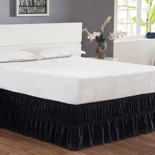 Saia Box Casal Padrão Perolla Bordado Ultrassônico - Preto