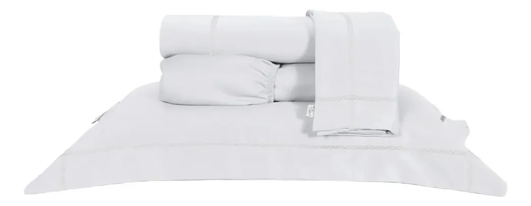 Roupa De Cama Solteiro Lucca 03 Peças 400 Fios / Rosa Desenho Do Tecido Branco