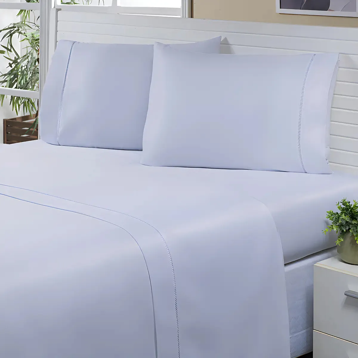Roupa De Cama Queen Levit 600 Fios 03 Peças - Cinza Cor Branco