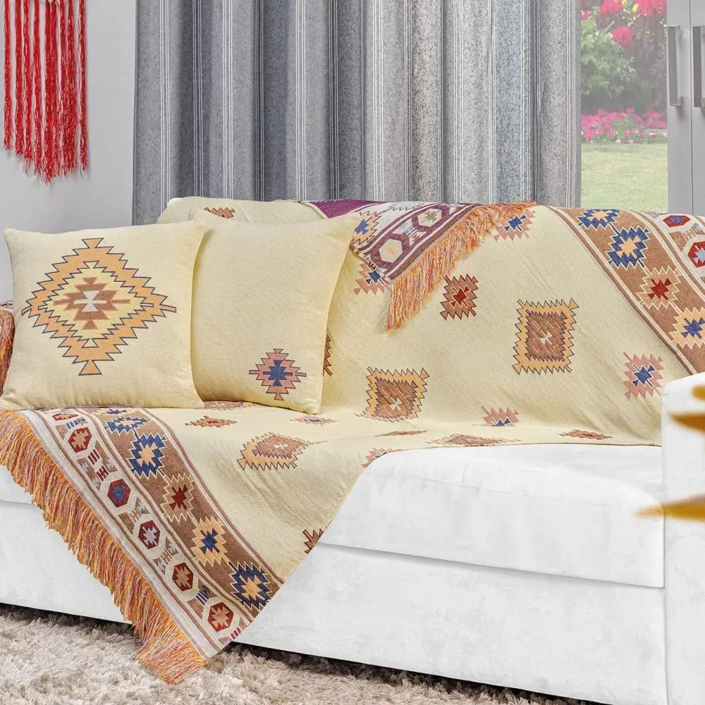 Xale Para Sofá Asteca 5 Peças Bege - Decor.all