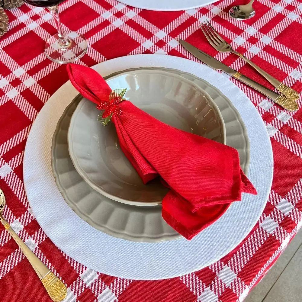 Kit 2 Guardanapos + 2 Porta Guardanapos Pedraria Vermelho