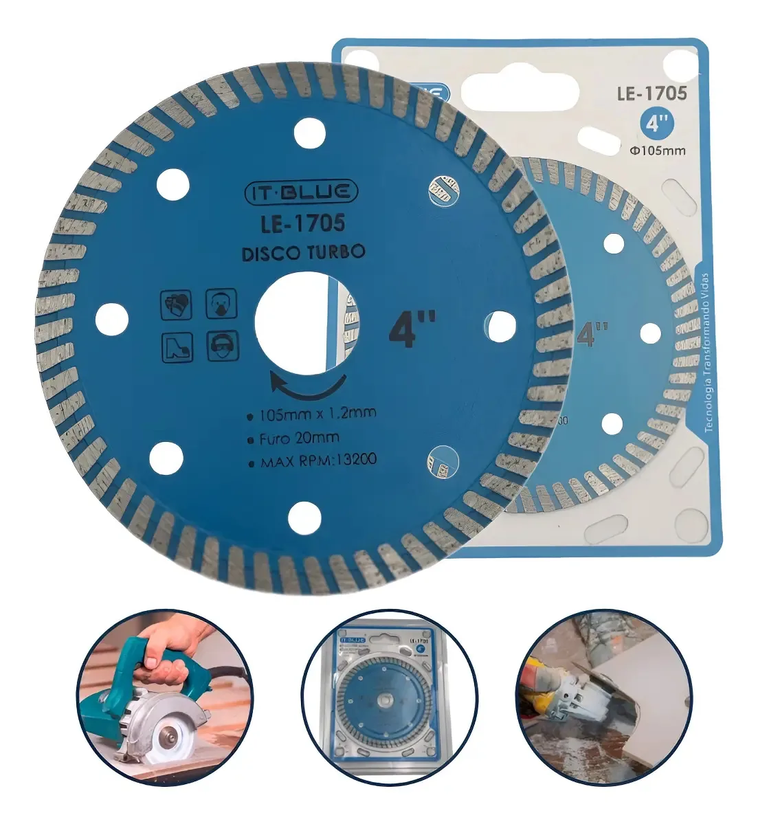 Disco P/ Cortar Azulejos 105mm X 2.1mm Furo 20mm 13200rpm Cor Azul