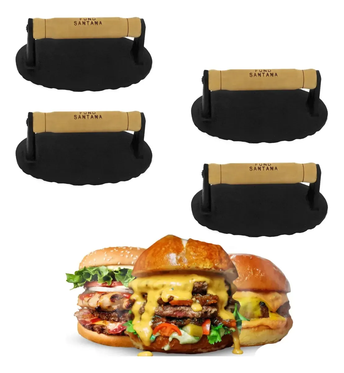 Kit 4 Prensador Amassador Bife Hamburguer Lanche Pão Burguer