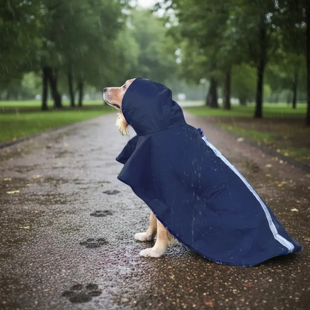 Capa Chuva Pet Cachorro Nylon Emborrachado Gg Regulável Cor Azul-marinho