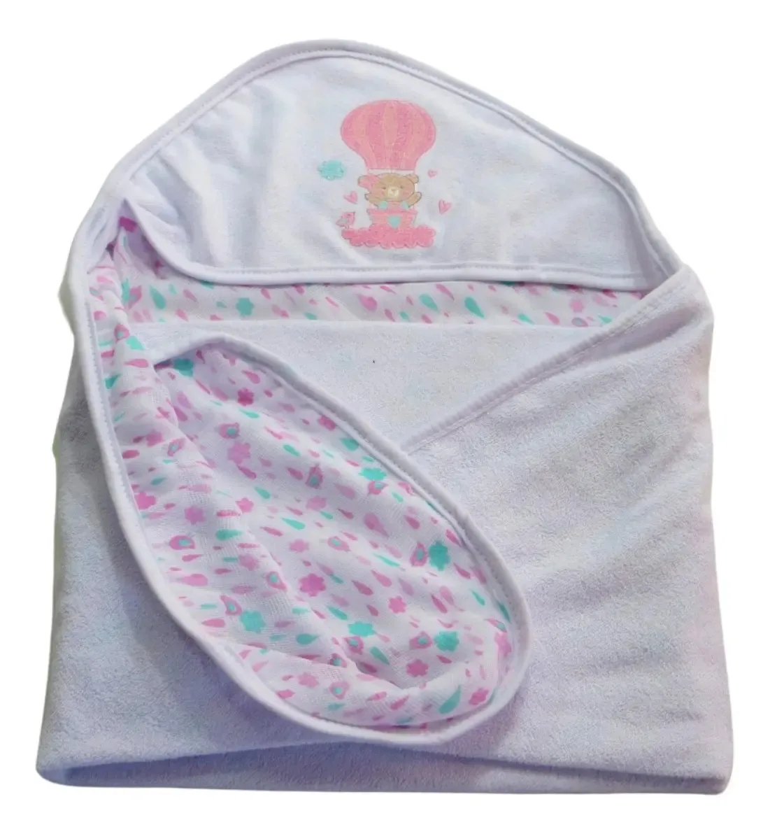 Toalha Banho Bebê Bambi Incomfral Branco Rosa