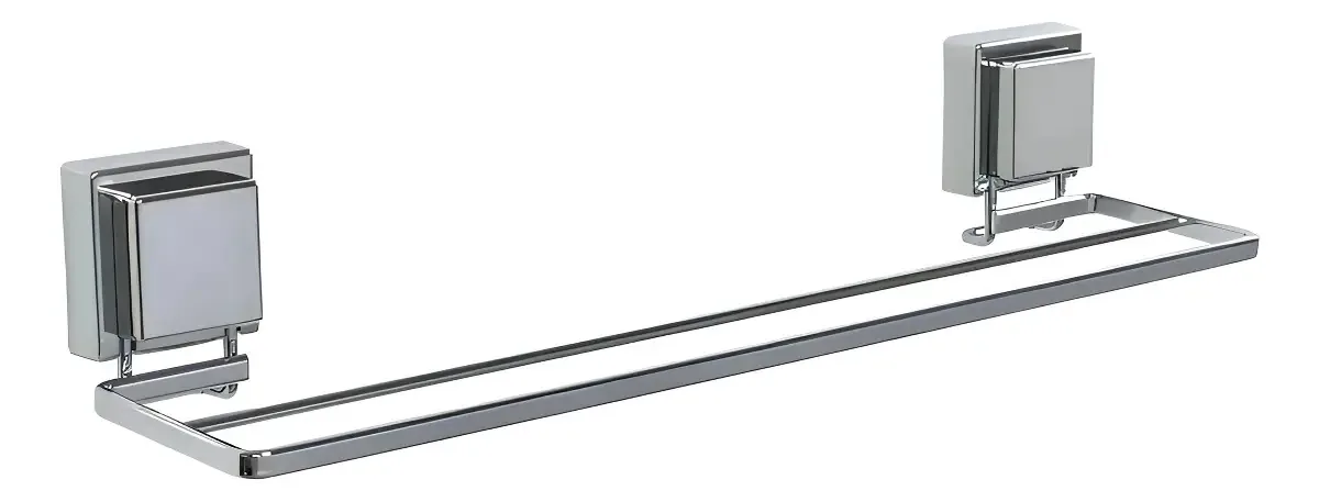Toalheiro Duplo 45cm Cromado Fixação Por Ventosa Quadrada