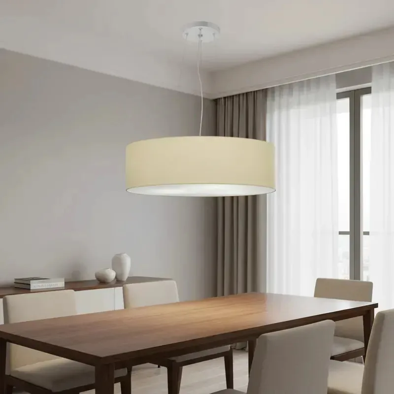 Lustre Pendente Cilíndrico Md-4134 50x15cm Algodão Crú - Bivolt