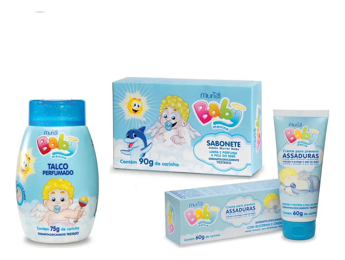 Sabonete Em Barra + Talco + Creme Assaduras Baby Menino