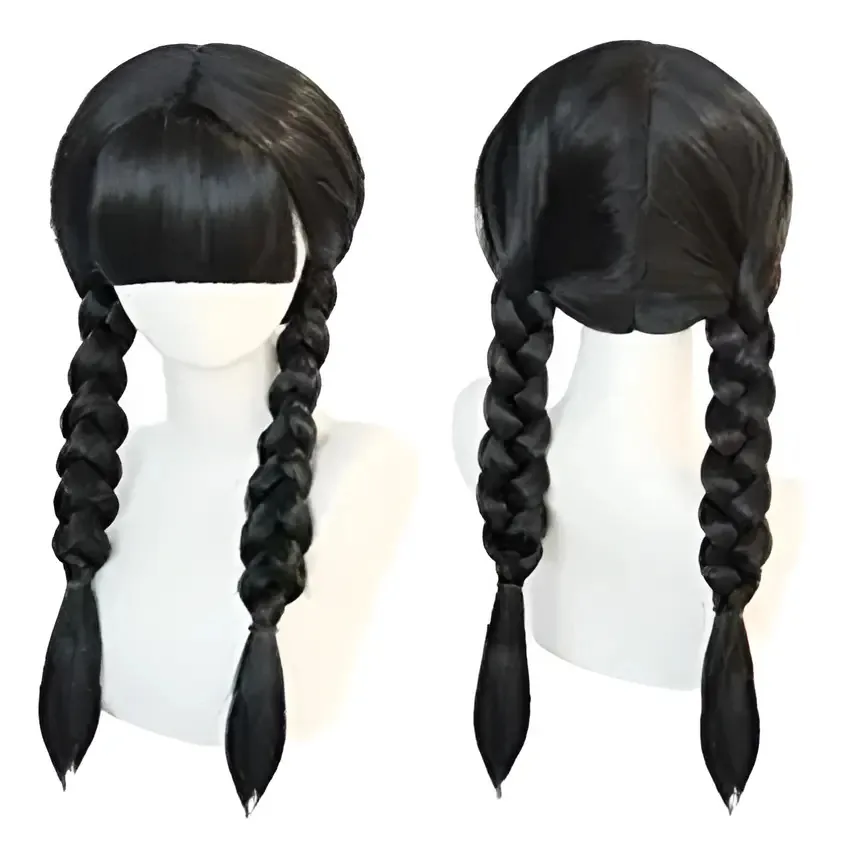 Peruca Tranca Halloween Vandinha Preta
