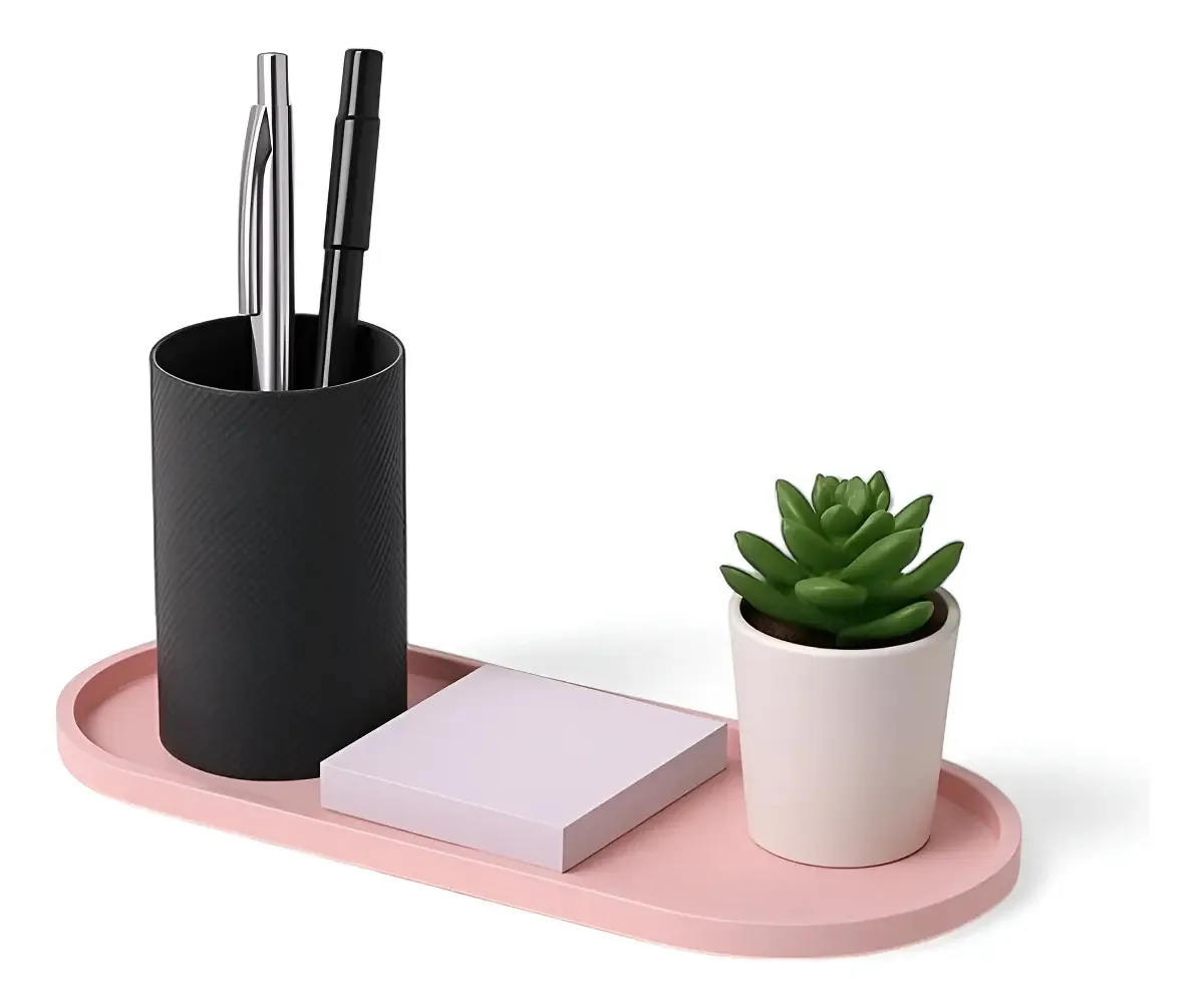 Bandeja Para Lavabo Decoração Laqueada Banheiro Mdf Cozinha Cor Rosa Bebê