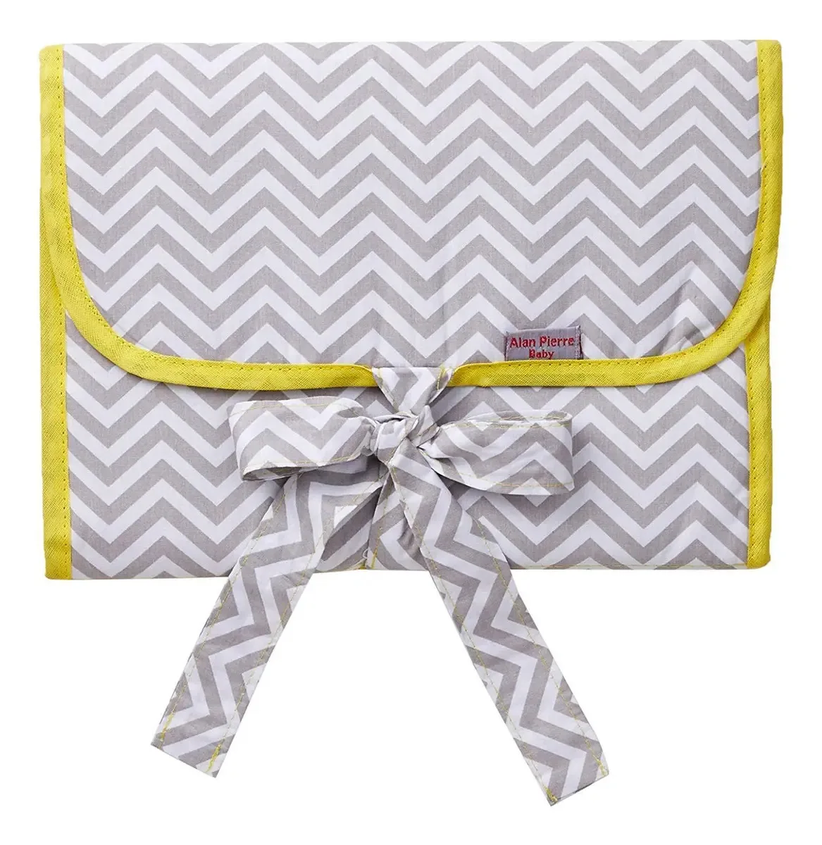 Trocador E Porta Fraldas Chevron Cinza Com Amarelo