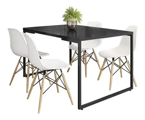 Mesa Rivera Preto E 04 Cadeiras Eiffel Charles Eames Branco