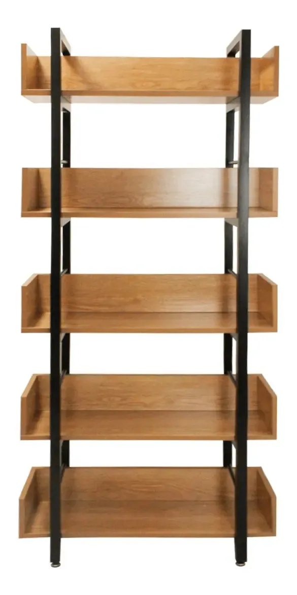 Estante Livros 5 Prateleiras Aço e Madeira Strom Ajustável 180cm