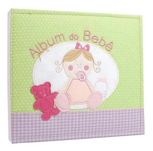 Álbum de Fotos Bebê Menina Bordado para 120 Fotos 10x15