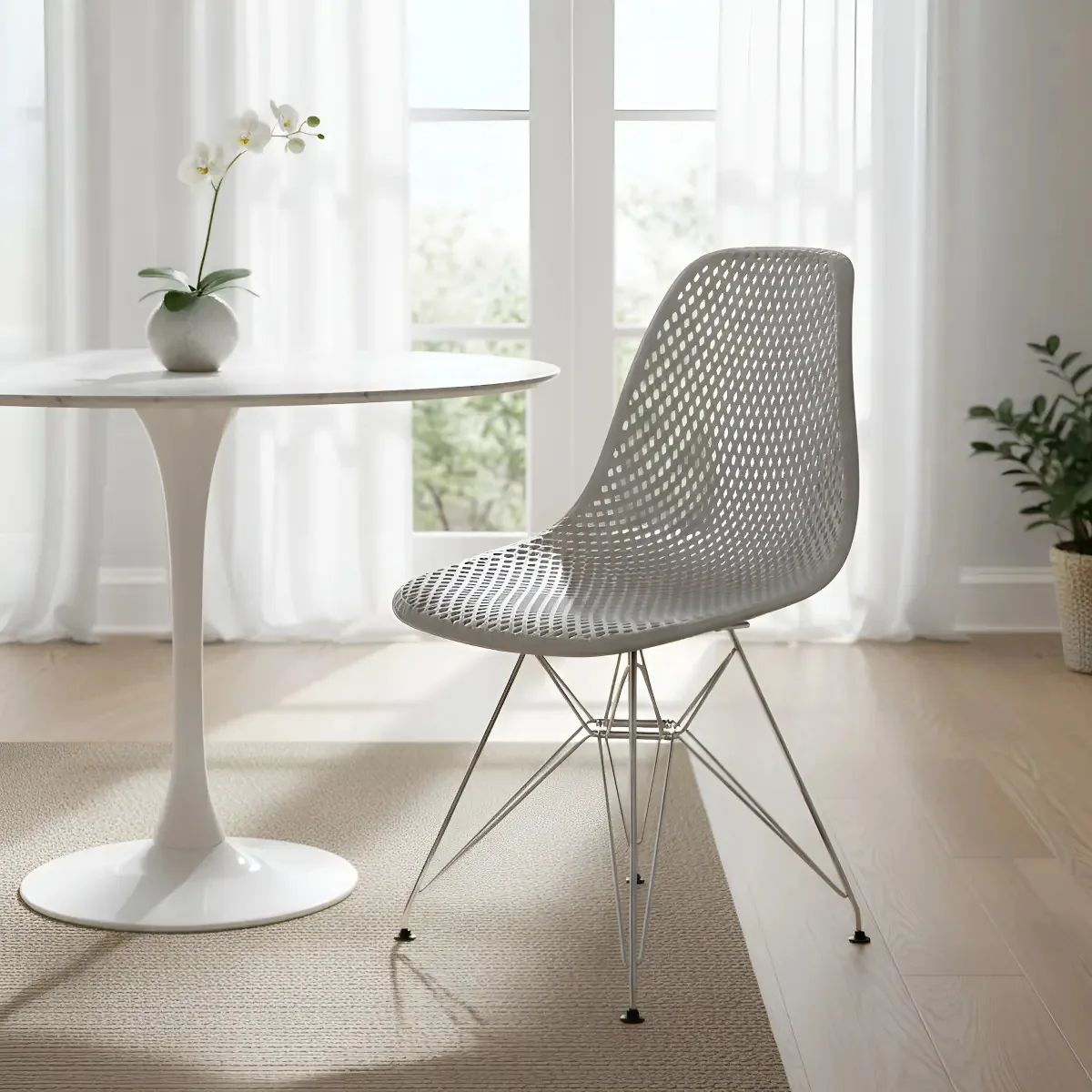 Cadeira Eames Colmeia Base Cromada - Fendi Estrutura Da Cadeira Bege