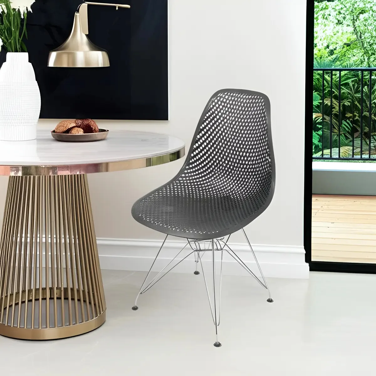 Cadeira Colmeia Base Cromada Jantar Or Design 1119 Cor Da Estrutura Da Cadeira Preto