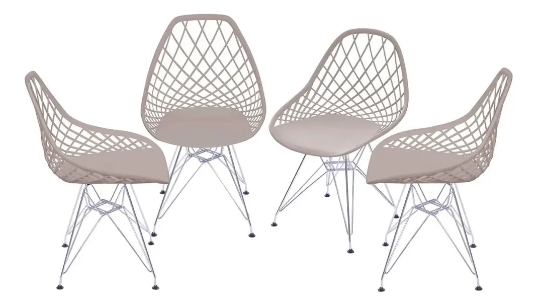 Kit 4 Cadeiras Colmeia Fendi Base Cromada - Or Design Estrutura Da Cadeira Cinza