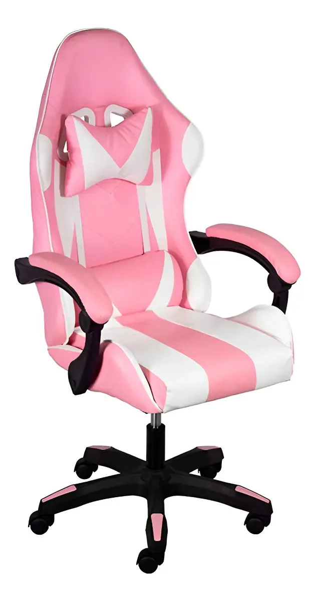 Cadeira Presidente Gamer Rosa Modern Hawker Poliuretano Ajustável