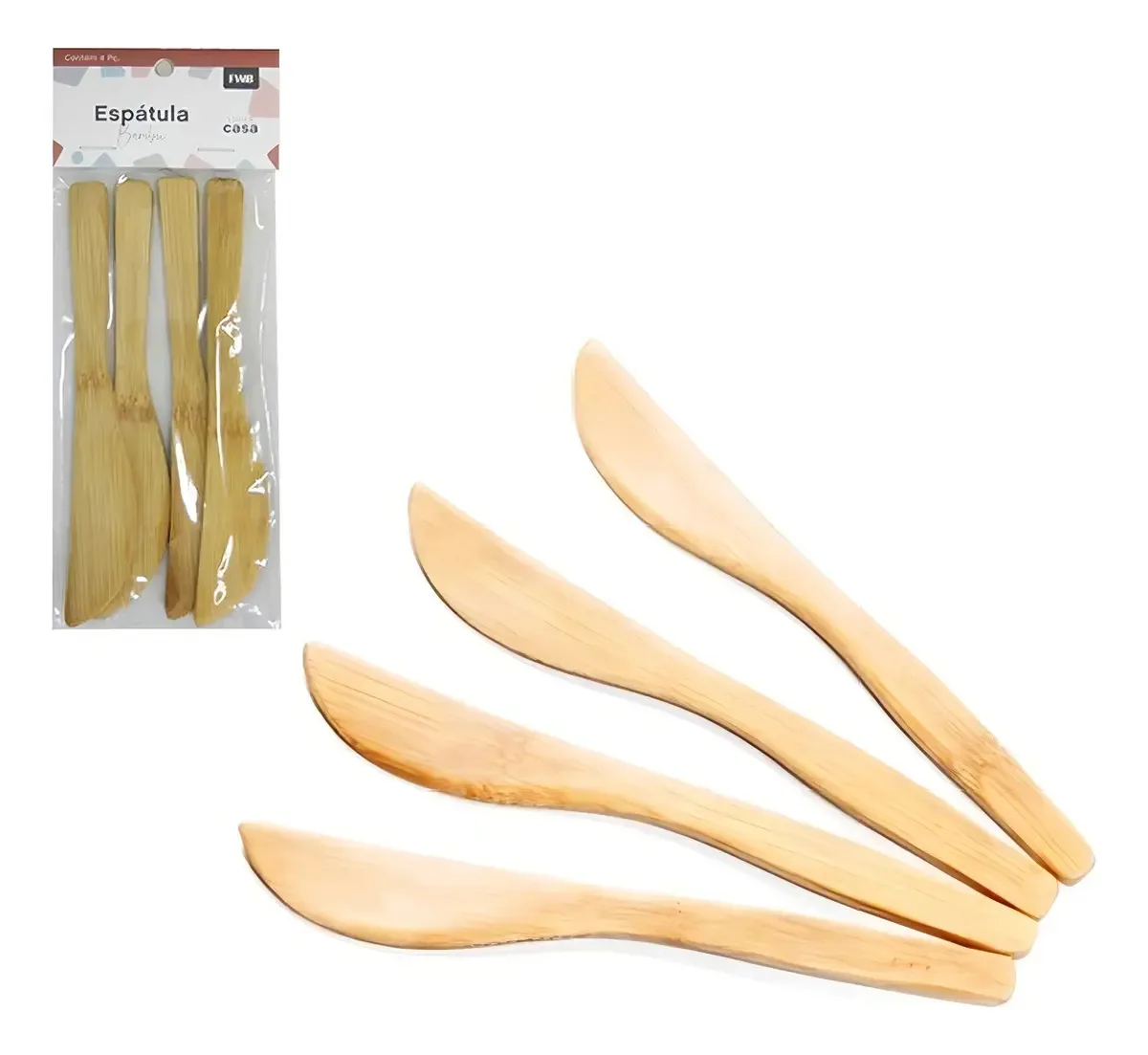 Espátula Pate Manteiga Geleia De Bambu Com 4 Peças