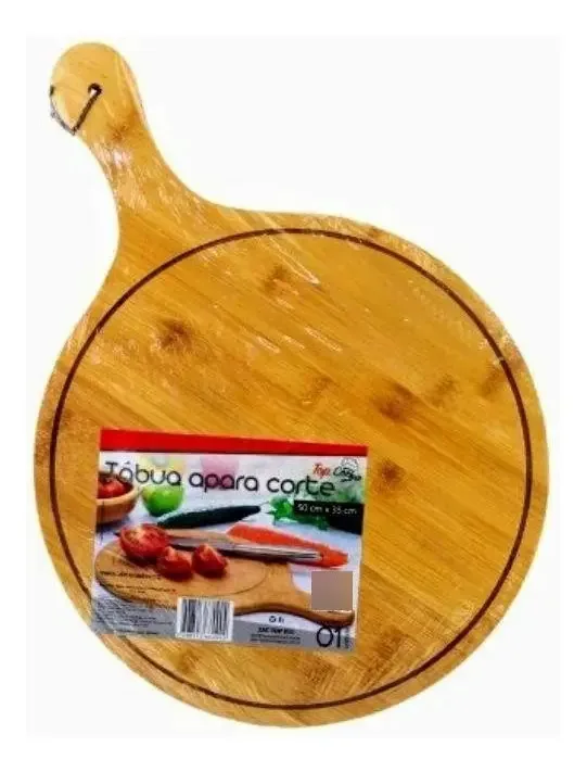 Tabua De Corte Bambu Redonda Pizza Queijos Frios Churrasco