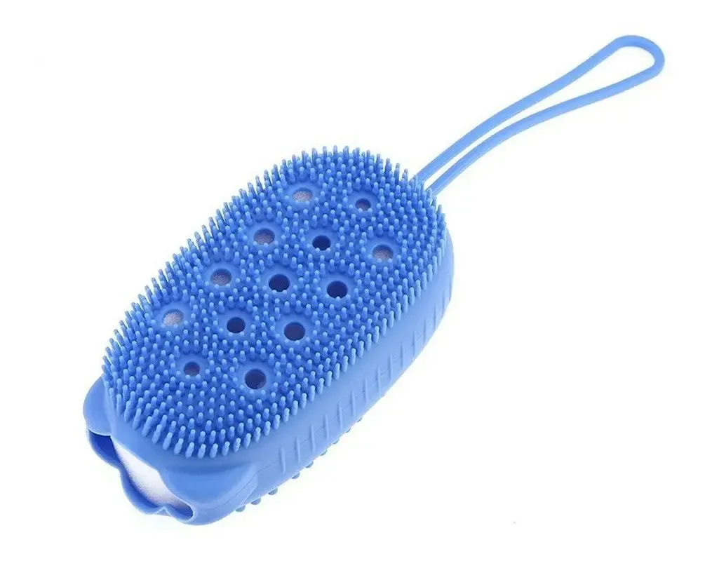 Esponja Bucha De Banho Silicone Massageador Espuma Cor Azul