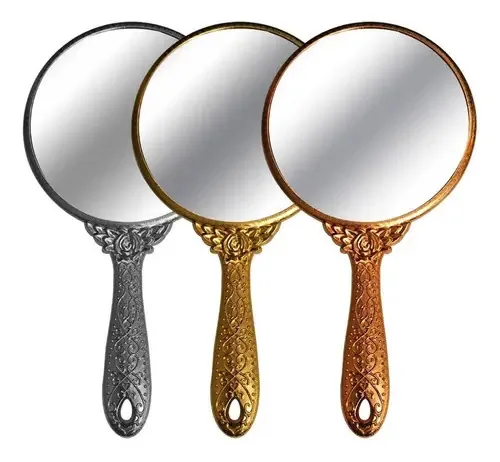 3 Espelhos Mão Redondo Provençal Princesa Maquiagem Vintage