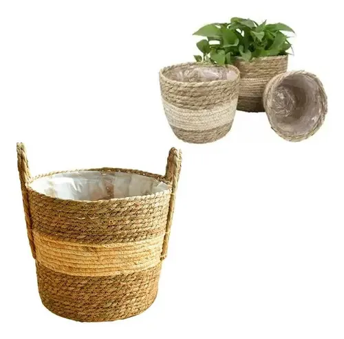 Cesto Vaso Decorativo Palha Natural Cachepo Decoração Chic